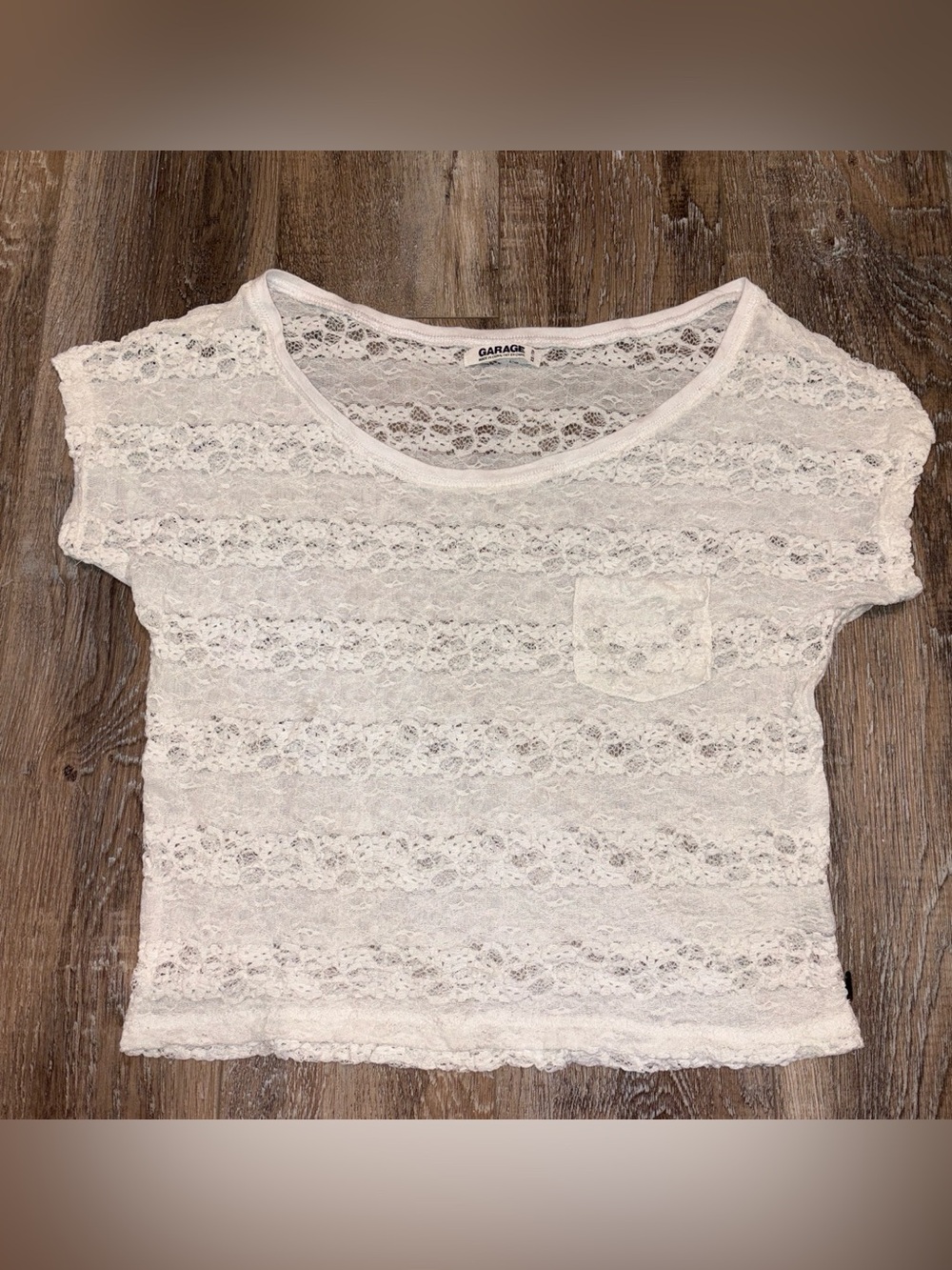 Garage White Lace Short Sleeve Crop Top